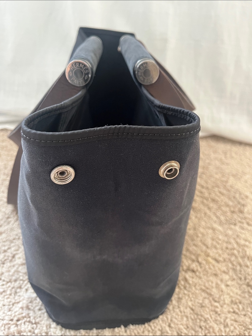 Hermes cabag PM Black Canvas Tote with Brown Leather Straps - Picture 4 of 16